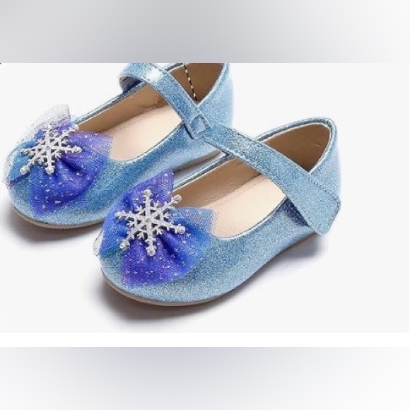 thee bron Other - Girls Light Blue Glitter Mary Jane Shoes with Snowflake Accent Size 11